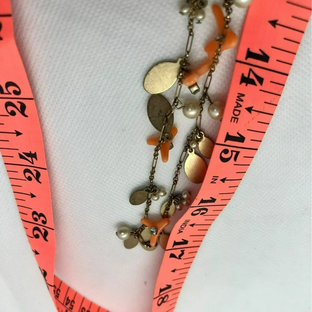 J Crew Pink Coral Like Beads Faux Pearls Rhinestones Gold Tone Necklace See Pics